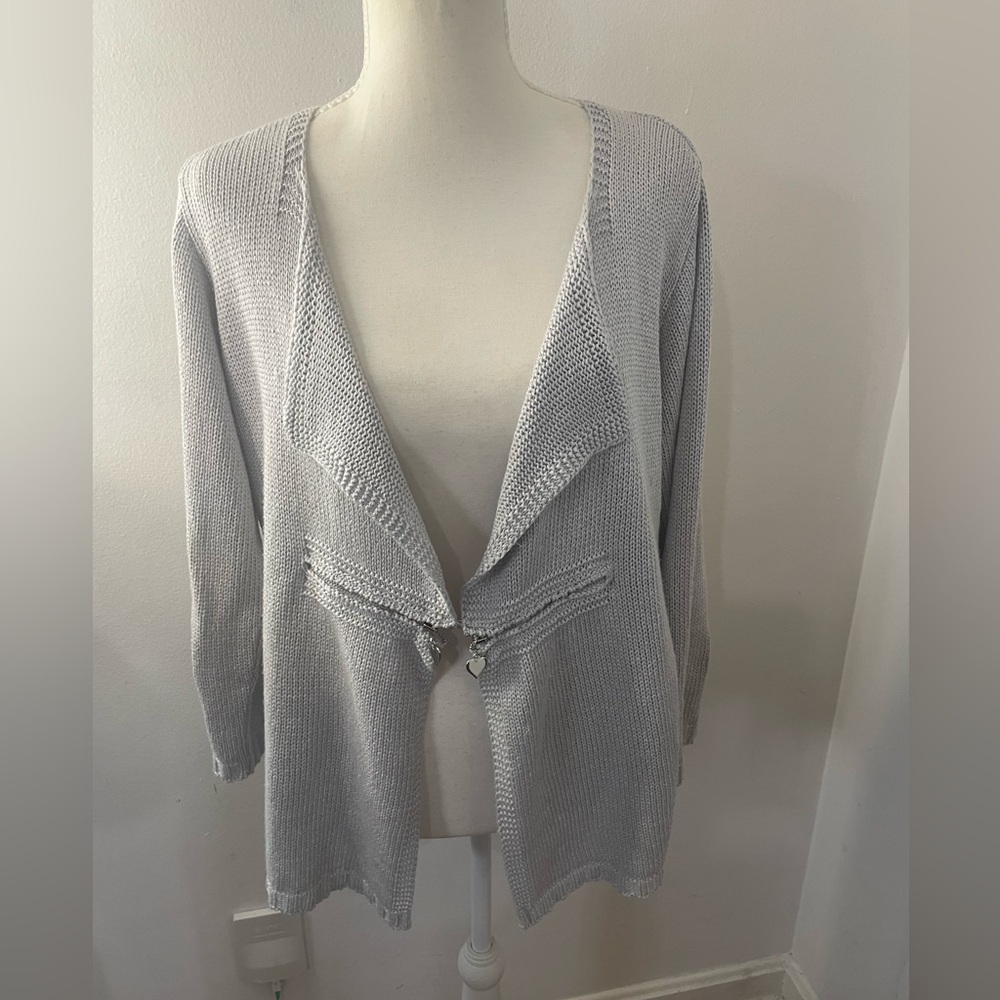 Y2K Light Gray Open-Front Women's Cardigan with Heart Accent Made in Canada